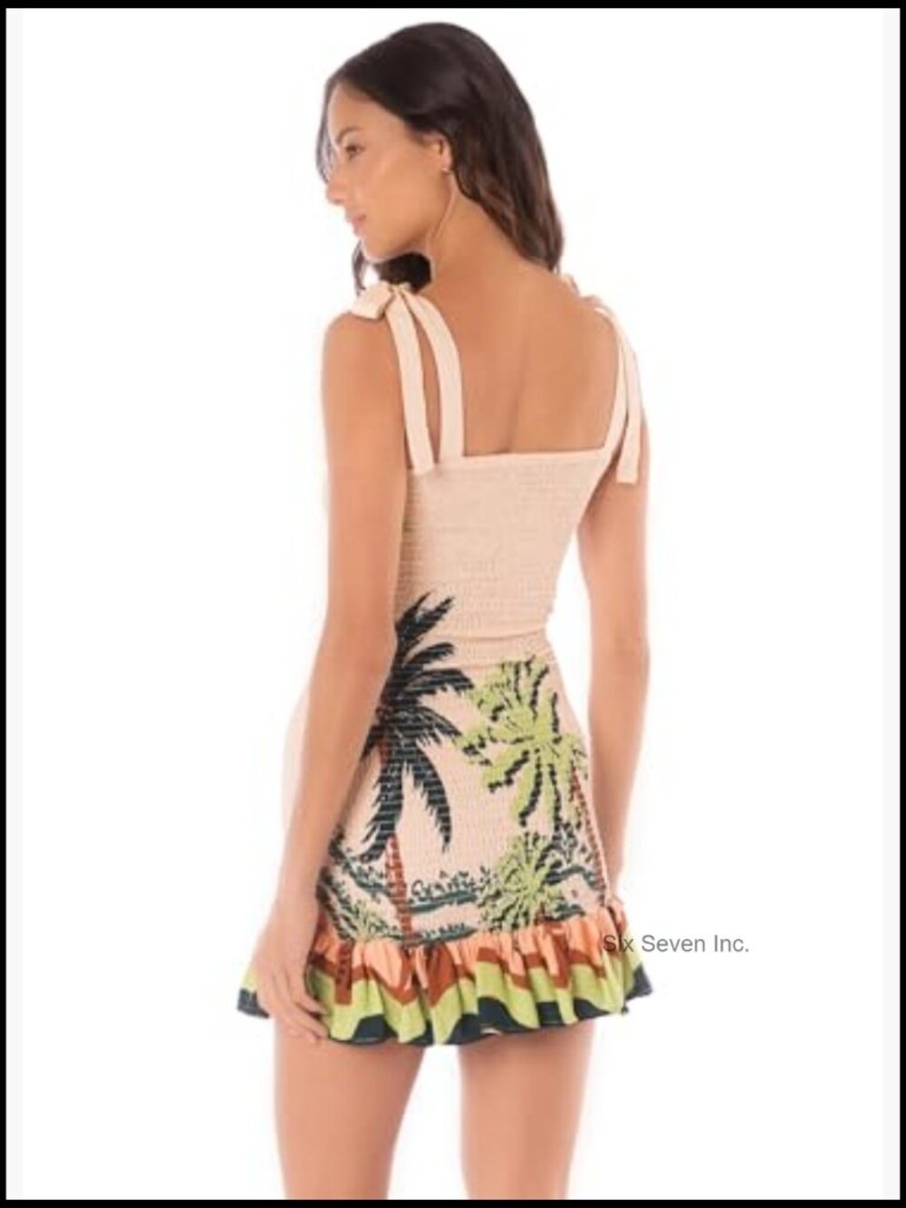 Smocked A-line Mini Dress with Tie Straps - Picture 2 of 7